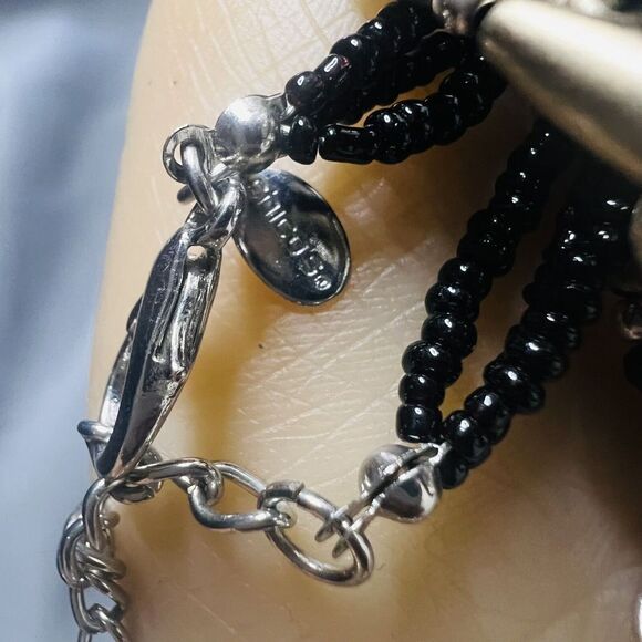 Chico's Statement Necklace Long Layered 3 Strand Beaded Black Silver Gold 1120 - Picture 7 of 11